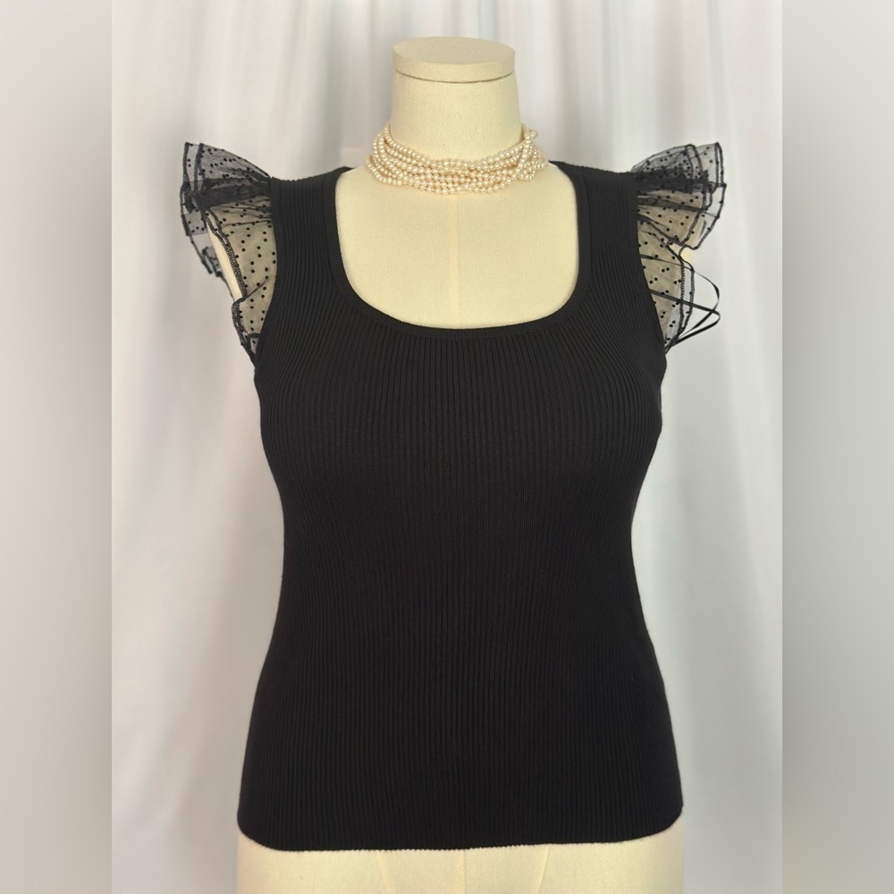 Carmen Marc Valvo Black Ruffled Tank Top (767)
